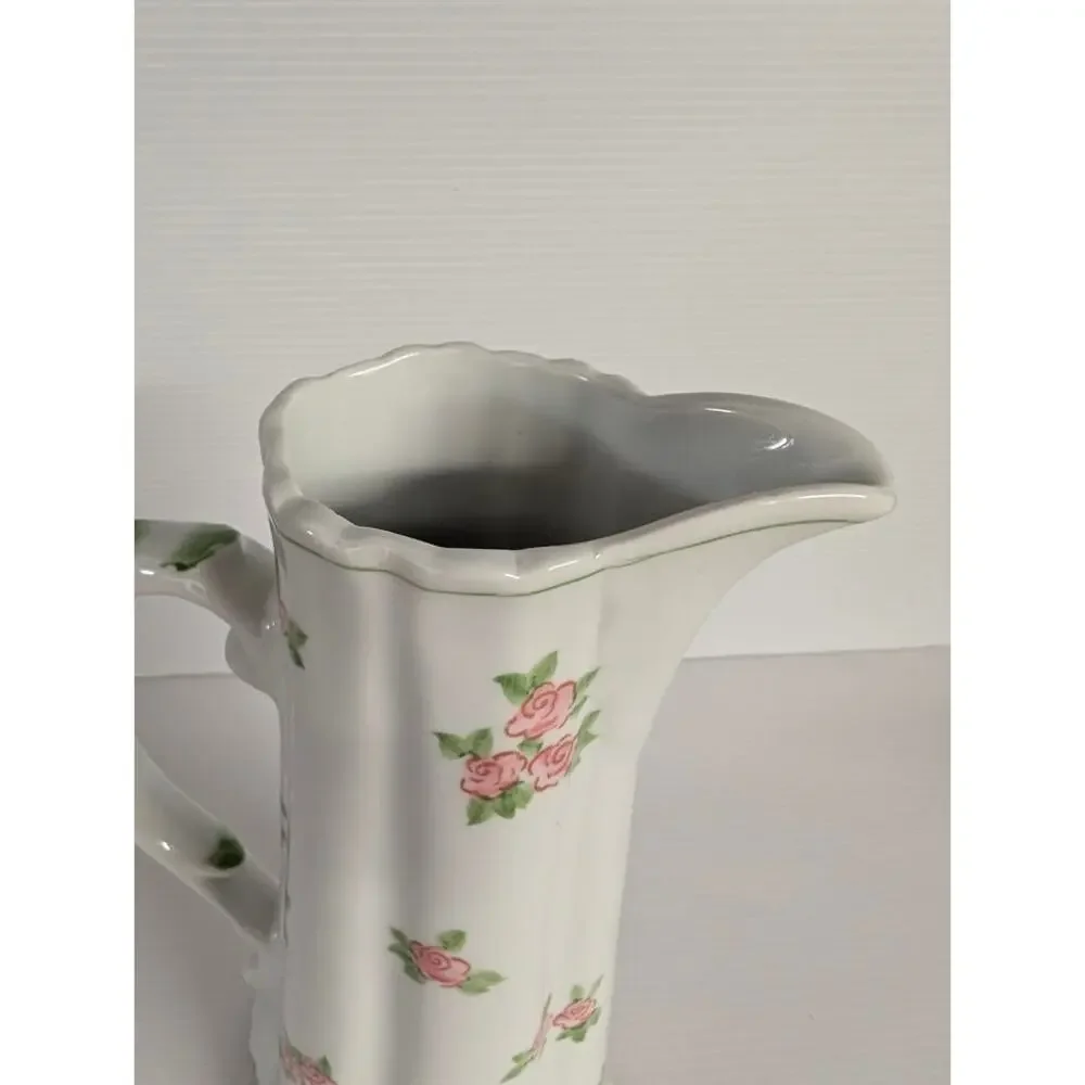 Andrea by Sadek Porcelain Pitcher Vase – Pink Roses Cottage Style 8-inch